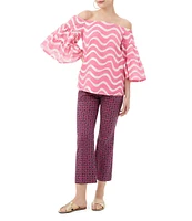 Trina Turk Garnish Printed Off-The-Shoulder 3/4 Bell Sleeve Top