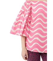 Trina Turk Garnish Printed Off-The-Shoulder 3/4 Bell Sleeve Top