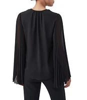 Trina Turk Golden Root Georgette Tie V-Neck Long Pleated Flare Sleeve Top