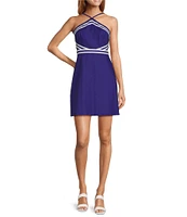 Trina Turk Grasse Stretch Linen Halter Neck Sleeveless Side Cutout Dress