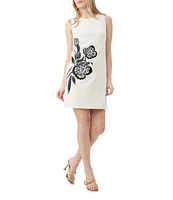 Trina Turk Hann 2 Crepe Knit Round Neck Sleeveless Floral Embroidered Shift Dress