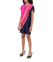 Trina Turk Hasil Geometric Print Zip Round Neck Short Sleeve Dress