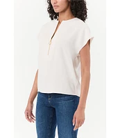 Trina Turk Hasil Georgette Zip Round Neck Short Sleeve Blouse