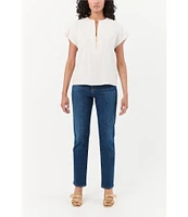 Trina Turk Hasil Georgette Zip Round Neck Short Sleeve Blouse
