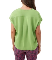 Trina Turk Hasil Georgette Zip Round Neck Short Sleeve Blouse
