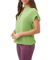 Trina Turk Hasil Georgette Zip Round Neck Short Sleeve Blouse