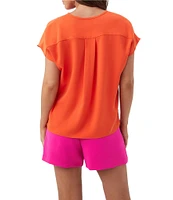 Trina Turk Hasil Georgette Zip Round Neck Short Sleeve Blouse