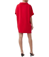 Trina Turk Honeysuckle Double Georgette Folded Boat Neck Short Sleeve Mini Dress