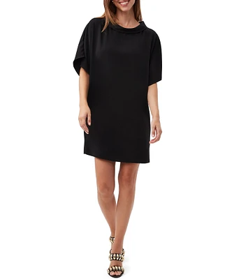 Trina Turk Honeysuckle Double Georgette Folded Boat Neck Short Sleeve Mini Dress