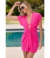 Trina Turk Indigo Solid Tie Front Dress Swim Cover-Up