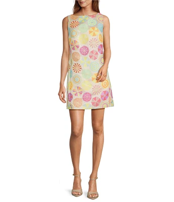 Trina Turk Jalane Umbrella Jacquard Boat Neck Sleeveless Dress