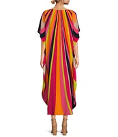 Trina Turk Jalani Boat Neck Stripe Print Maxi Caftan Dress