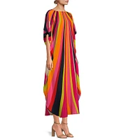 Trina Turk Jalani Boat Neck Stripe Print Maxi Caftan Dress