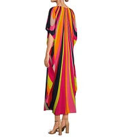 Trina Turk Jalani Boat Neck Stripe Print Maxi Caftan Dress