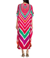Trina Turk Jalani Printed Boat Neck Elbow Sleeve Caftan Maxi Dress