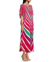 Trina Turk Jalani Printed Boat Neck Elbow Sleeve Caftan Maxi Dress