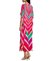 Trina Turk Jalani Printed Boat Neck Elbow Sleeve Caftan Maxi Dress