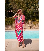 Trina Turk Jalani Printed Boat Neck Elbow Sleeve Caftan Maxi Dress