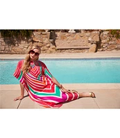 Trina Turk Jalani Printed Boat Neck Elbow Sleeve Caftan Maxi Dress