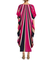 Trina Turk Jalani Printed Silk Boat Neck Dolman Sleeve Caftan Maxi Dress