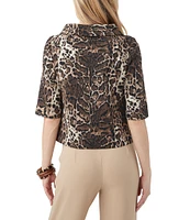 Trina Turk Kailee Jacquard Leopard Print Folded Boat Neck Short Sleeve Top