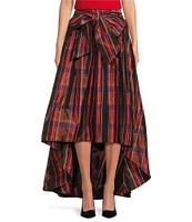 Trina Turk Kalina Playful Plaid Taffeta Tie Waist High Low Skirt