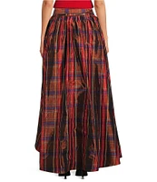 Trina Turk Kalina Playful Plaid Taffeta Tie Waist High Low Skirt