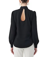 Trina Turk Kanai Cross Halter Neck Cutout Long Sleeve Blouse