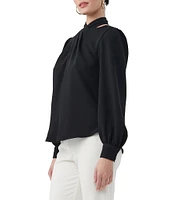 Trina Turk Kanai Cross Halter Neck Cutout Long Sleeve Blouse