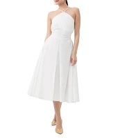 Trina Turk Kata Stretch Poplin Halter Neck Sleeveless Ruched A-Line Dress