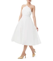 Trina Turk Kata Stretch Poplin Halter Neck Sleeveless Ruched A-Line Dress