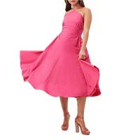Trina Turk Kata Stretch Poplin Halter Neck Sleeveless Ruched A-Line Dress