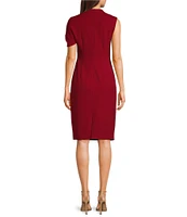 Trina Turk Keshi Stretch Woven Asymmetrical Twist Neck Short Sleeve Midi Sheath Dress