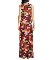 Trina Turk Kia Art Geo Print Cowl Neck Sleeveless Maxi A-Line Dress