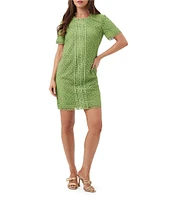 Trina Turk Kimasu Geometric Lace Round Neck Short Sleeve Dress
