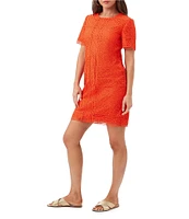 Trina Turk Kimasu Geometric Lace Round Neck Short Sleeve Dress