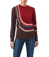 Trina Turk Kimberley Printed Wool Crew Neck Long Sleeve Ribbed Trim Sweater