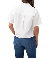 Trina Turk Komore Stretch Poplin Point Collar Short Sleeve Boxy Top