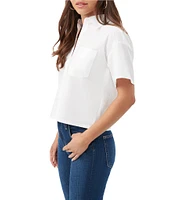 Trina Turk Komore Stretch Poplin Point Collar Short Sleeve Boxy Top