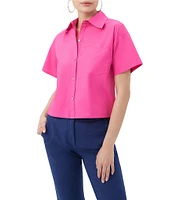 Trina Turk Komore Stretch Poplin Point Collar Short Sleeve Boxy Top