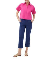 Trina Turk Komore Stretch Poplin Point Collar Short Sleeve Boxy Top
