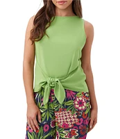 Trina Turk Kuri Knit Georgette Boat Neck Sleeveless Tie Front Tank