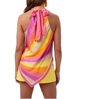 Trina Turk Lavani Printed Modal Halter Neck Sleeve Scarf Top