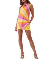 Trina Turk Lavani Printed Modal Halter Neck Sleeve Scarf Top