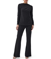 Trina Turk Legend Drape Suiting Boat Neck Long Sleeve Top