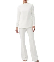 Trina Turk Legend Drape Suiting Boat Neck Long Sleeve Top