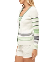 Trina Turk Leylah Knit Stripe Print V-Neck Long Sleeve Cardigain