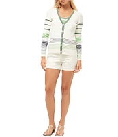 Trina Turk Leylah Knit Stripe Print V-Neck Long Sleeve Cardigain