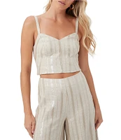 Trina Turk Linen Blend Sequin Sweetheart Neck Sleeveless Cropped Top