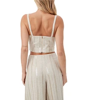 Trina Turk Linen Blend Sequin Sweetheart Neck Sleeveless Cropped Top